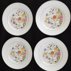 Denby Portugal Wonderland Floral 6.25" Bread Dessert Plates Green Edging 4pc Set